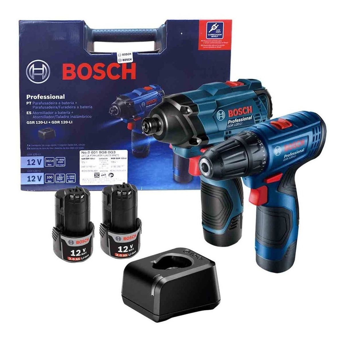 Kit Bosch Atornillador Taladro/ Llave de Impacto con Baterías Bosch color Azul