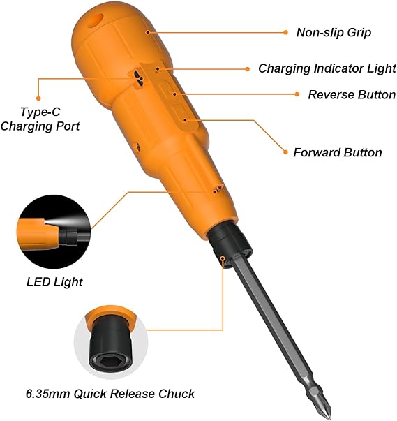 Foto 3 pulgar | Eravor Destornillador Eléctrico De 3.6 V Inalámbrico, Juego De Destornilladores Eléctricos Recargables, Kit D