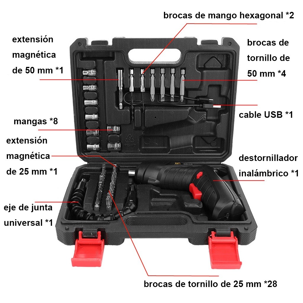 Foto 3 pulgar | Taladro Destornillador Eléctrico Inalámbrico 3.6 V 47 Piezas Fnbrli