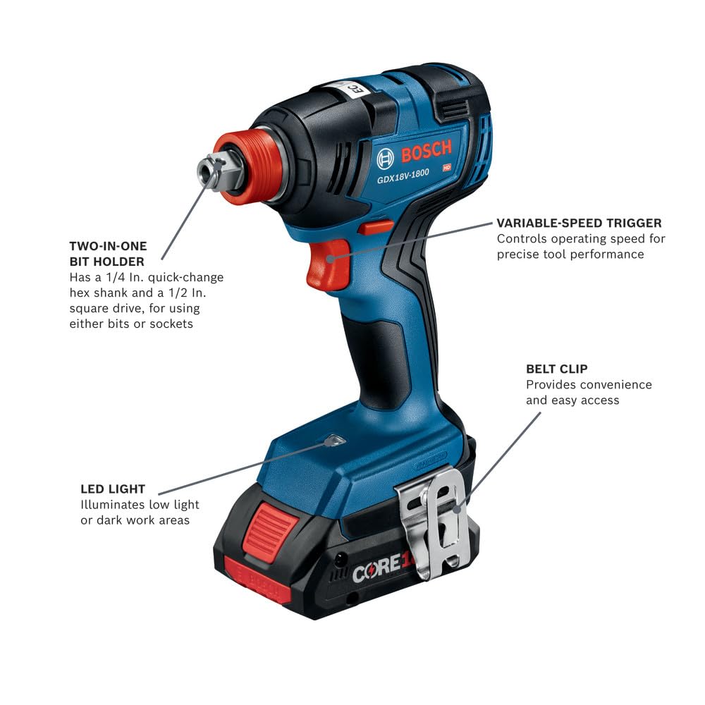 Foto 3 pulgar | Kit De Destornillador/llave De Impacto Bosch Gdx18v-1800b12 De 18 V Con Batería De 2 Ah - Venta Internacional.