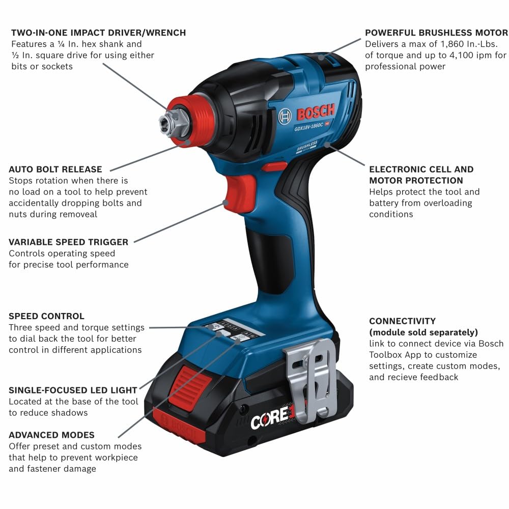 Foto 2 | Destornillador/llave De Impacto Bosch Gdx18v-1860cb23 18v Con Baterías - Venta Internacional.
