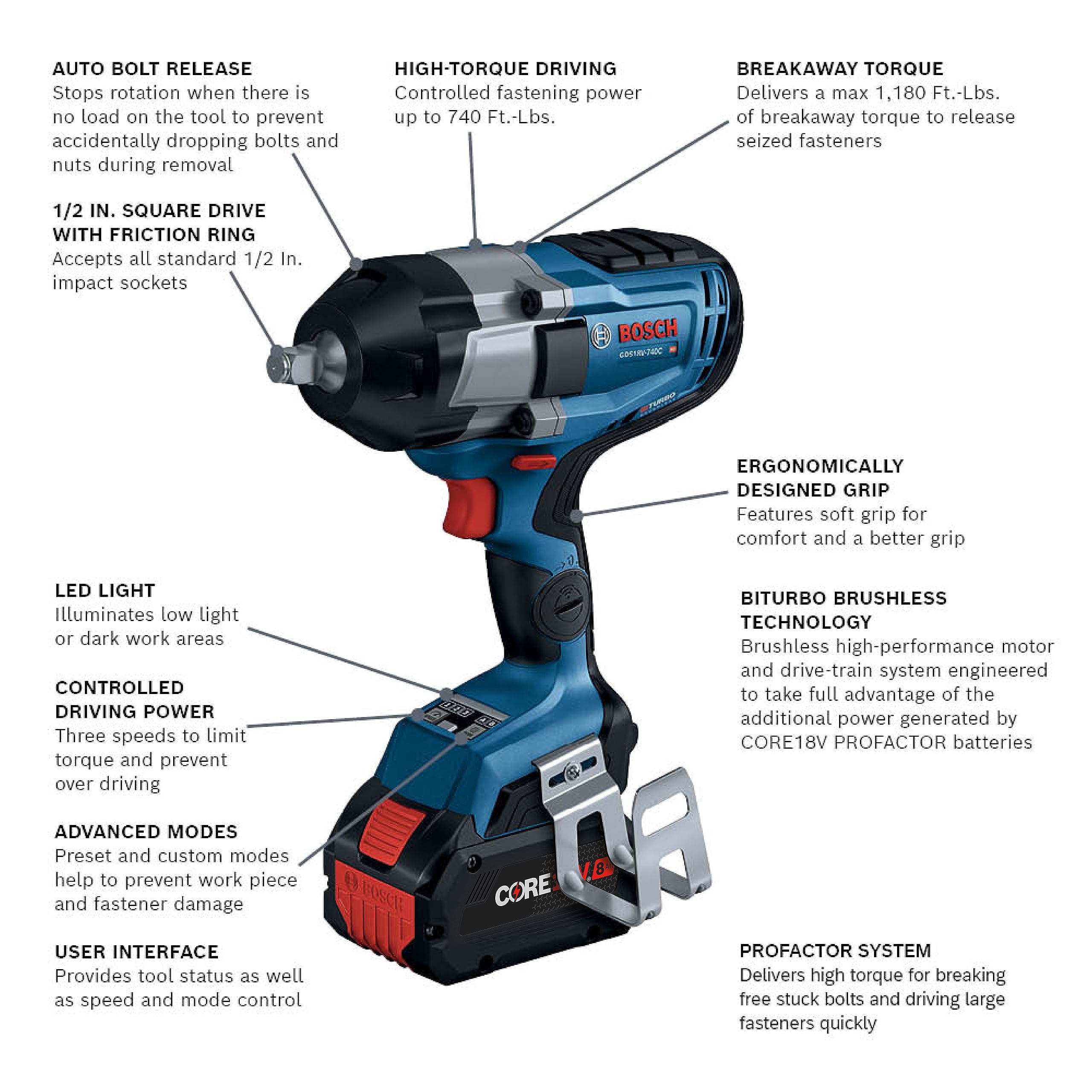 Foto 3 pulgar | Llave De Impacto Bosch Gds18v-740cb14 Profactor™ 18v Con Batería - Venta Internacional.