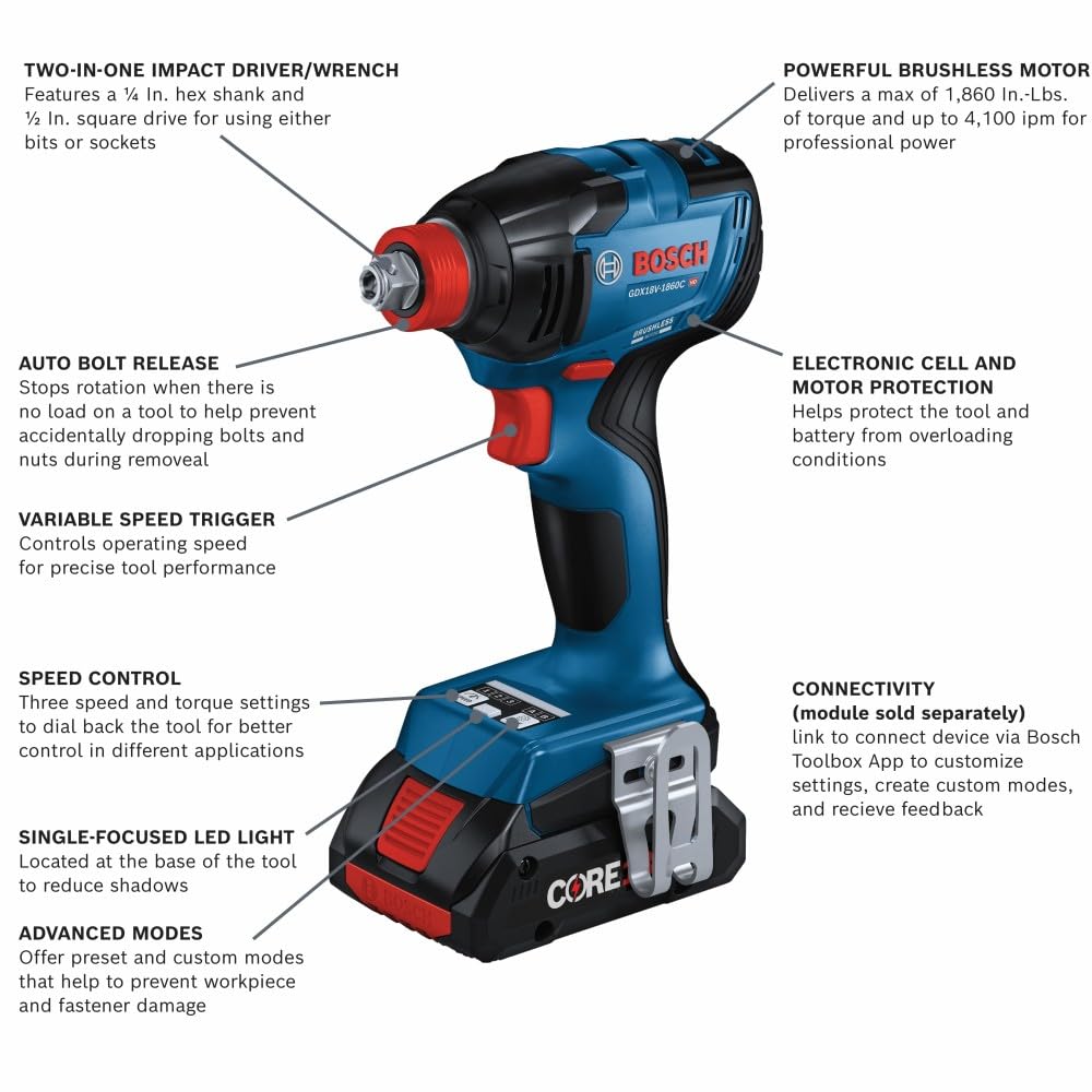 Foto 3 pulgar | Controlador/llave De Impacto Bosch Gdx18v-1860cb25 18v Con Baterías - Venta Internacional.