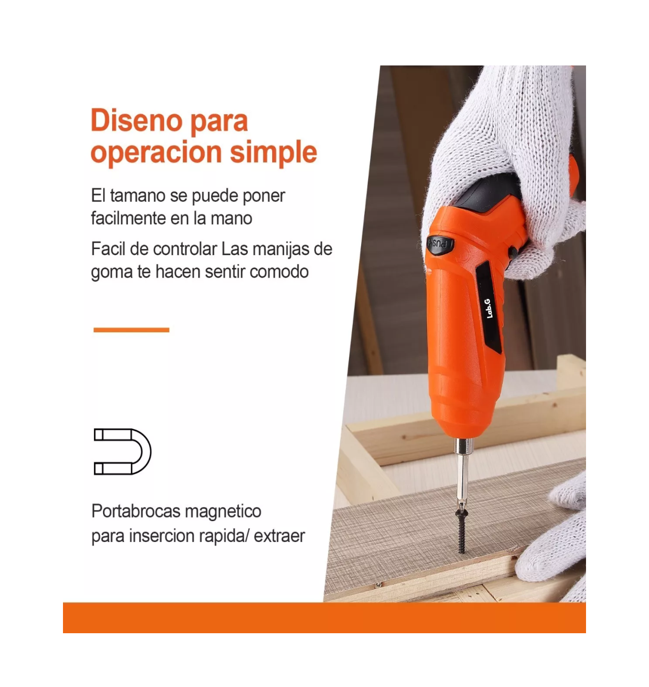 Foto 4 pulgar | Atornillador Inalambrico Lab.g De 3.6v, Kit De 46 Piezas Naranja