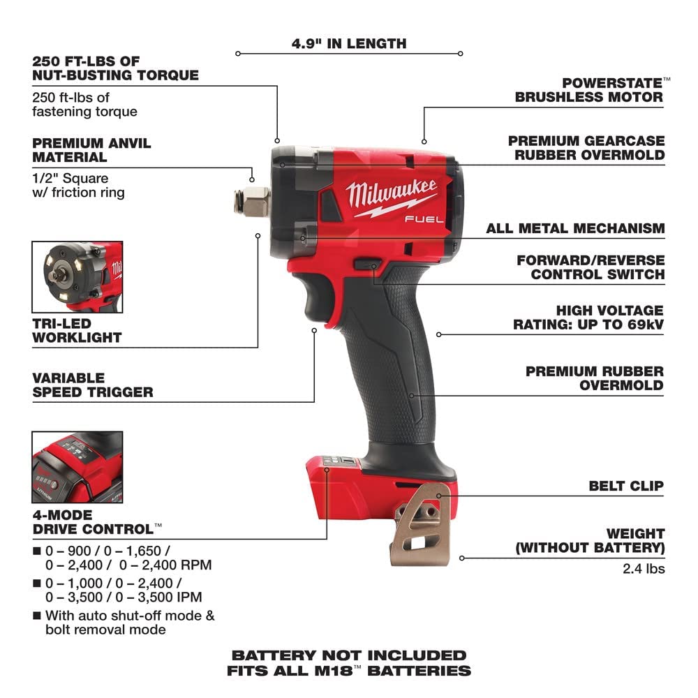 Foto 4 pulgar | Llave De Impacto Inalámbrica Milwaukee M18 Fuel 2855-20 250nm - Venta Internacional.