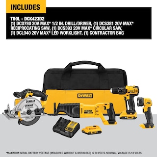 Foto 2 | Kit Combinado De Herramientas Eléctricas Dewalt 20v Max Para 4 Herramientas Con 2 Baterías - Venta Internacional.