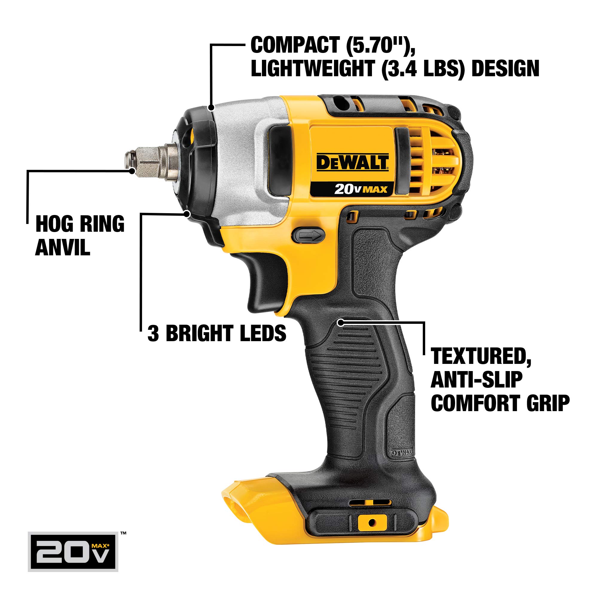 Foto 3 pulgar | Llave De Impacto Inalámbrica Dewalt 20v Max* 3/8 Pulgadas Dcf883m2 - Venta Internacional.