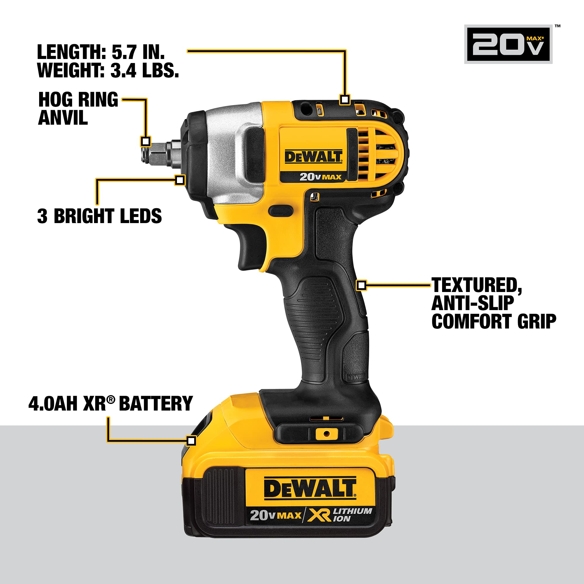 Foto 5 pulgar | Llave De Impacto Inalámbrica Dewalt 20v Max* 3/8 Pulgadas Dcf883m2 - Venta Internacional.