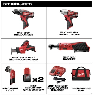 Foto 2 | Kit Combinado Milwaukee M12 12 12 V Inalámbrico De Iones De Litio Para 5 Herramientas - Venta Internacional.