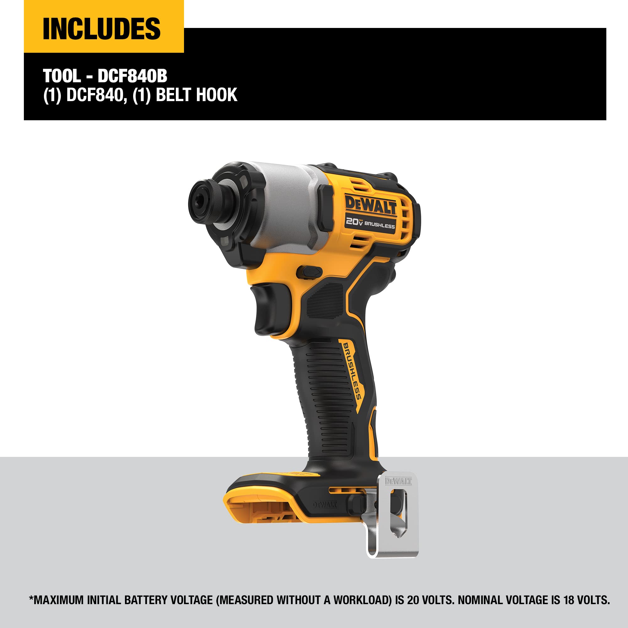 Foto 3 | Destornillador De Impacto Inalámbrico Dewalt 20v Max* 1/4 De Pulgada (dcf840b) - Venta Internacional.