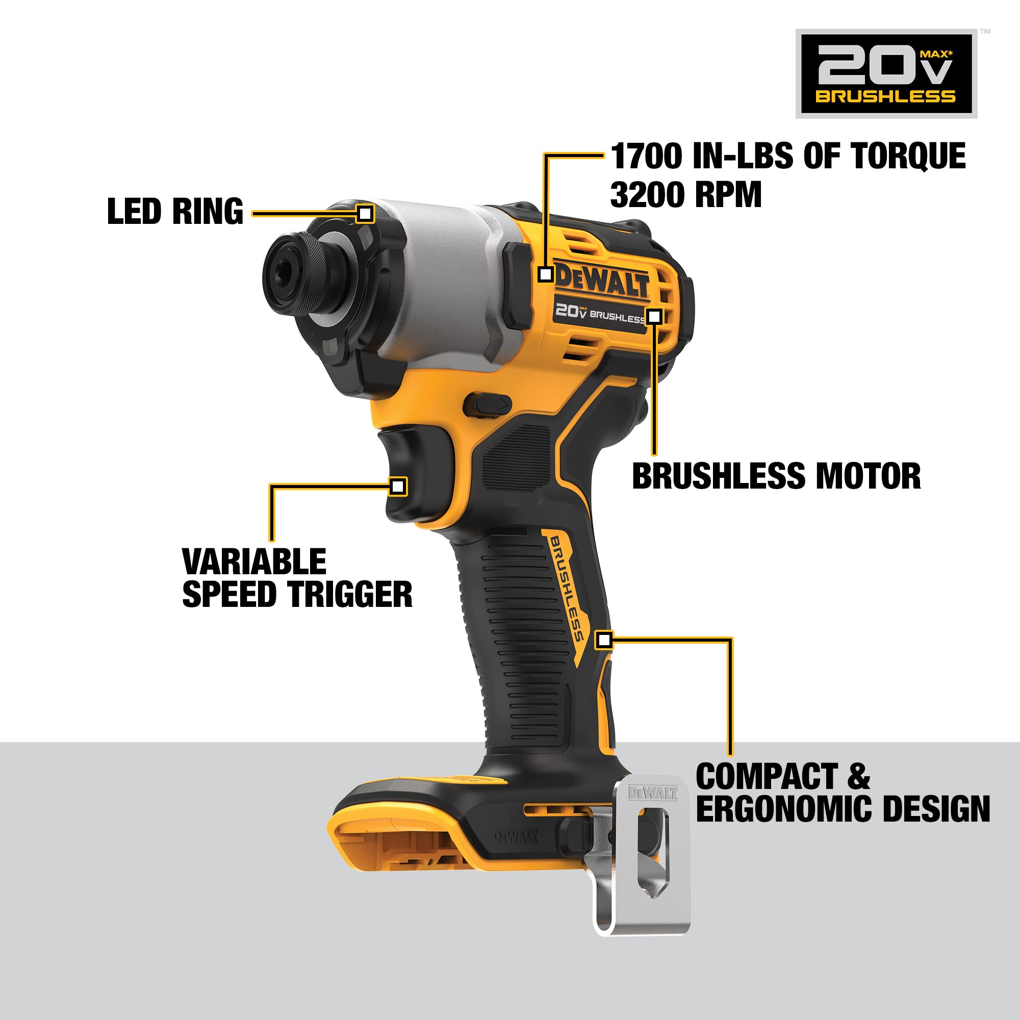 Foto 6 pulgar | Destornillador De Impacto Inalámbrico Dewalt 20v Max* 1/4 De Pulgada (dcf840b) - Venta Internacional.