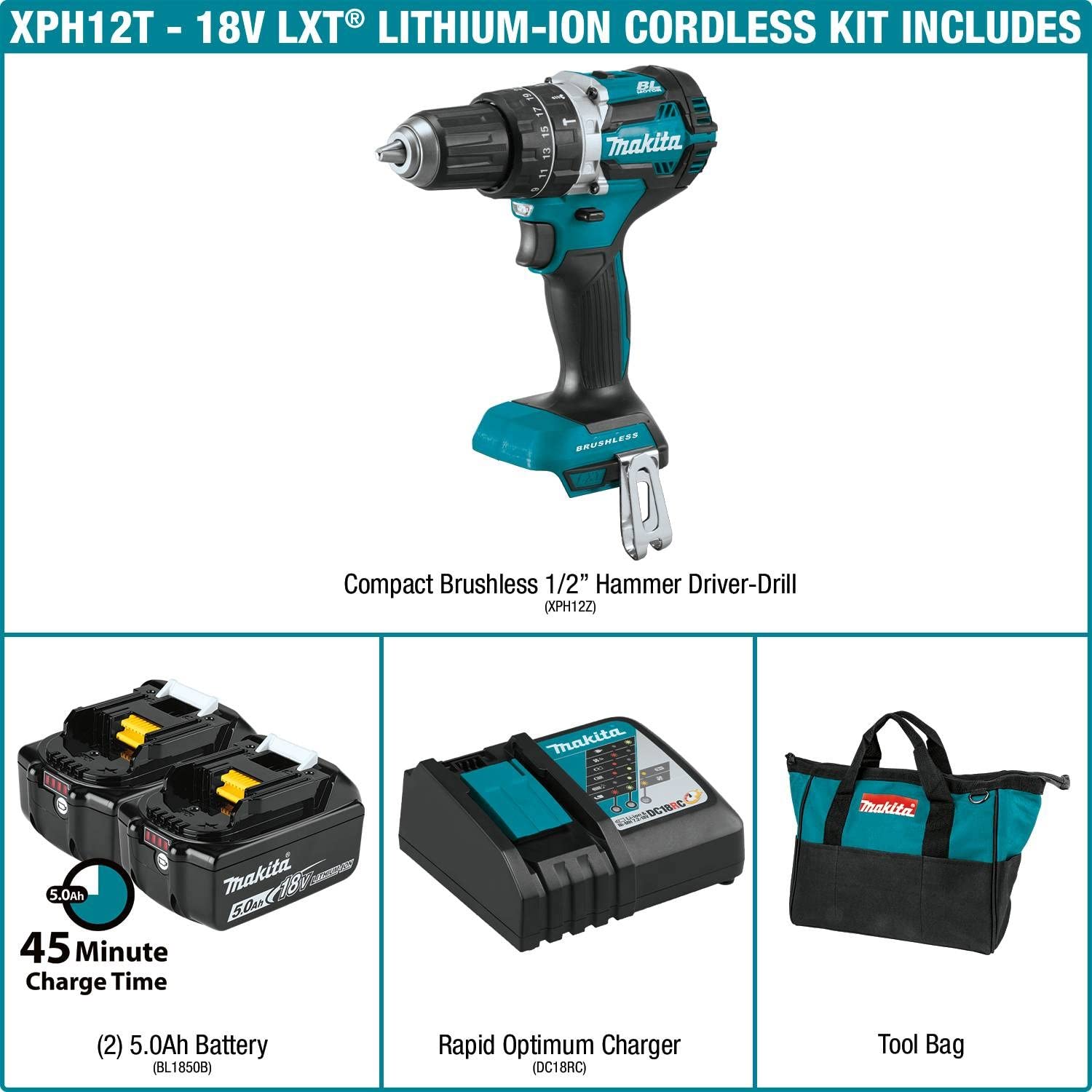 Foto 4 pulgar | Martillador-taladro Makita Xph12t Lxt De Iones De Litio De 18 V - Venta Internacional.