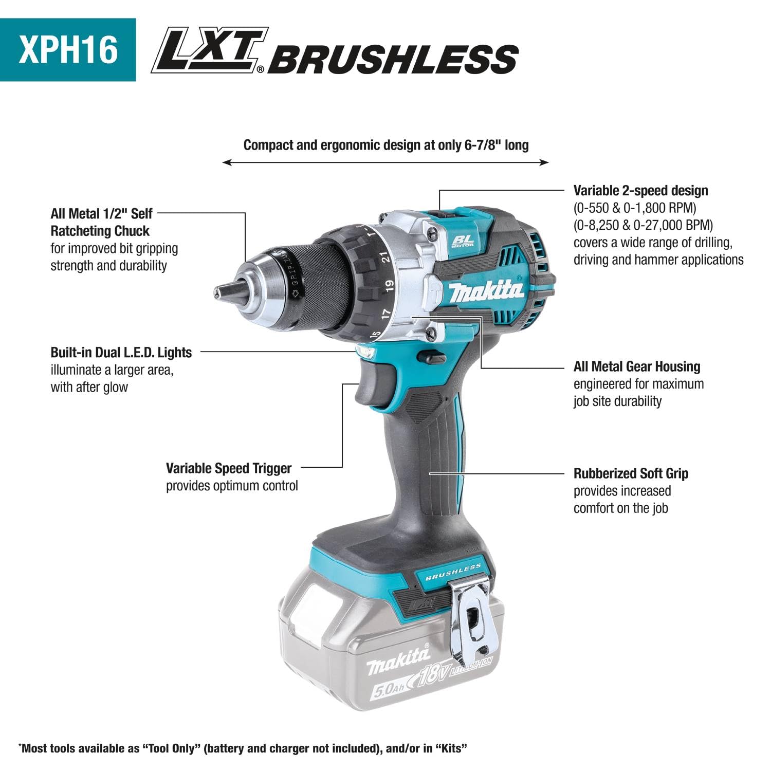 Foto 3 pulgar | Martillador-taladro Makita Xph16z Lxt  Litio-ion De 18 V - Venta Internacional.