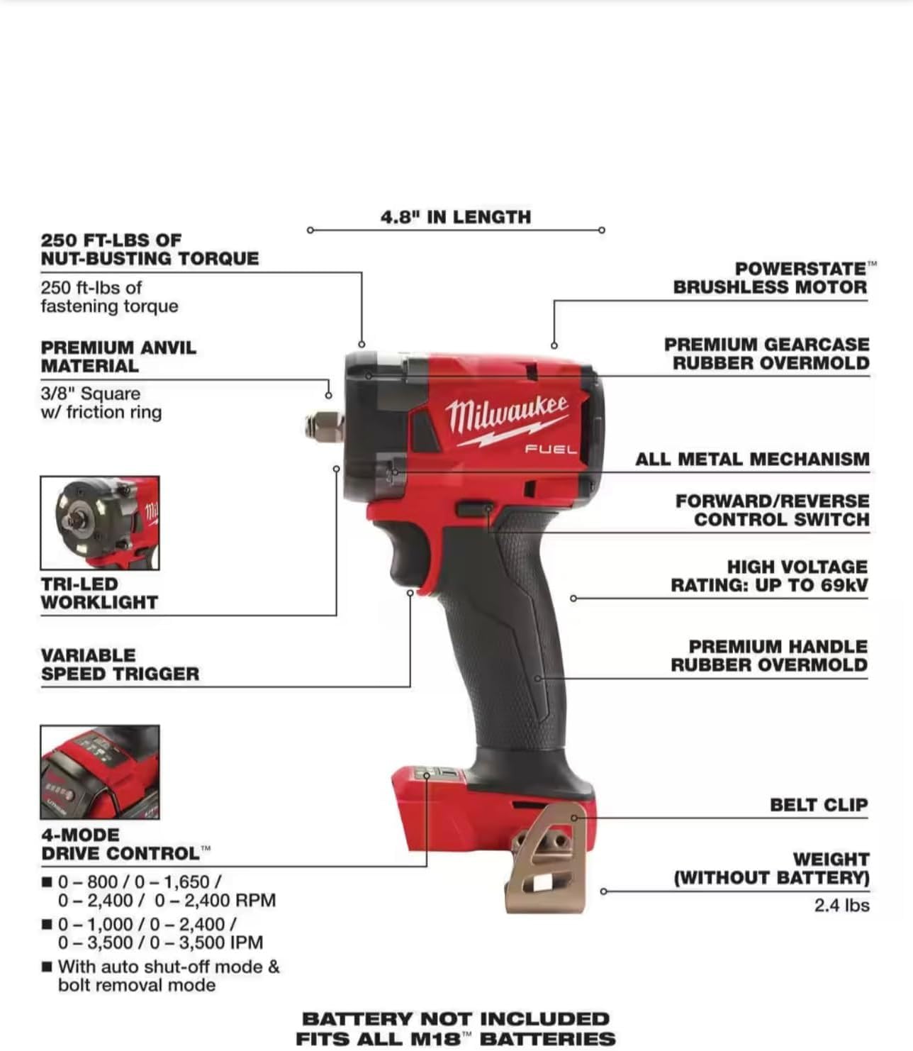 Foto 5 pulgar | Llave De Impacto Compacta Milwaukee M18 Fuel 18 V 3/8'' - Venta Internacional.
