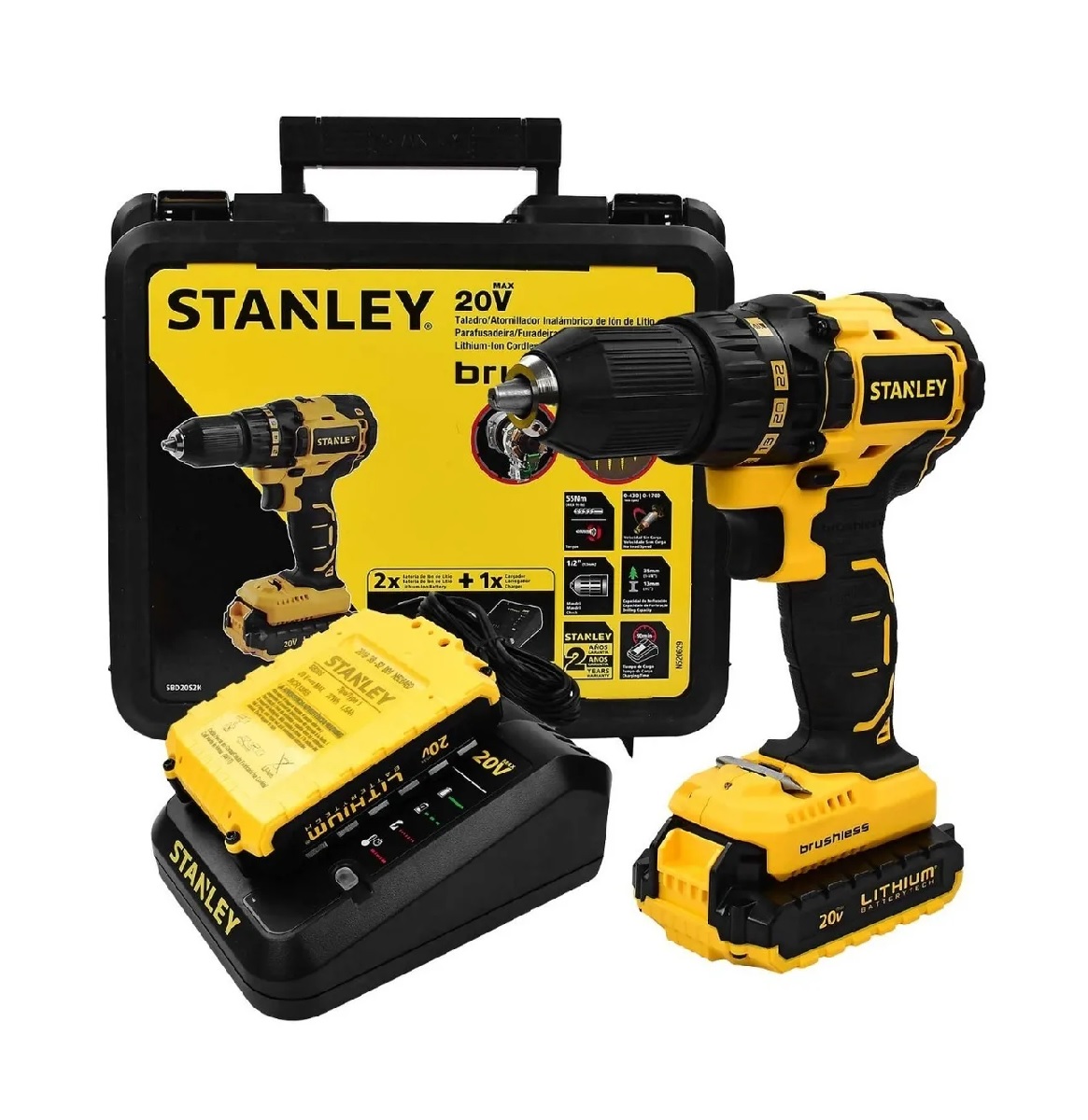 Foto 2 pulgar | Atornillador Taladro Brushless 20v Stanley Sbd20s2k-b3