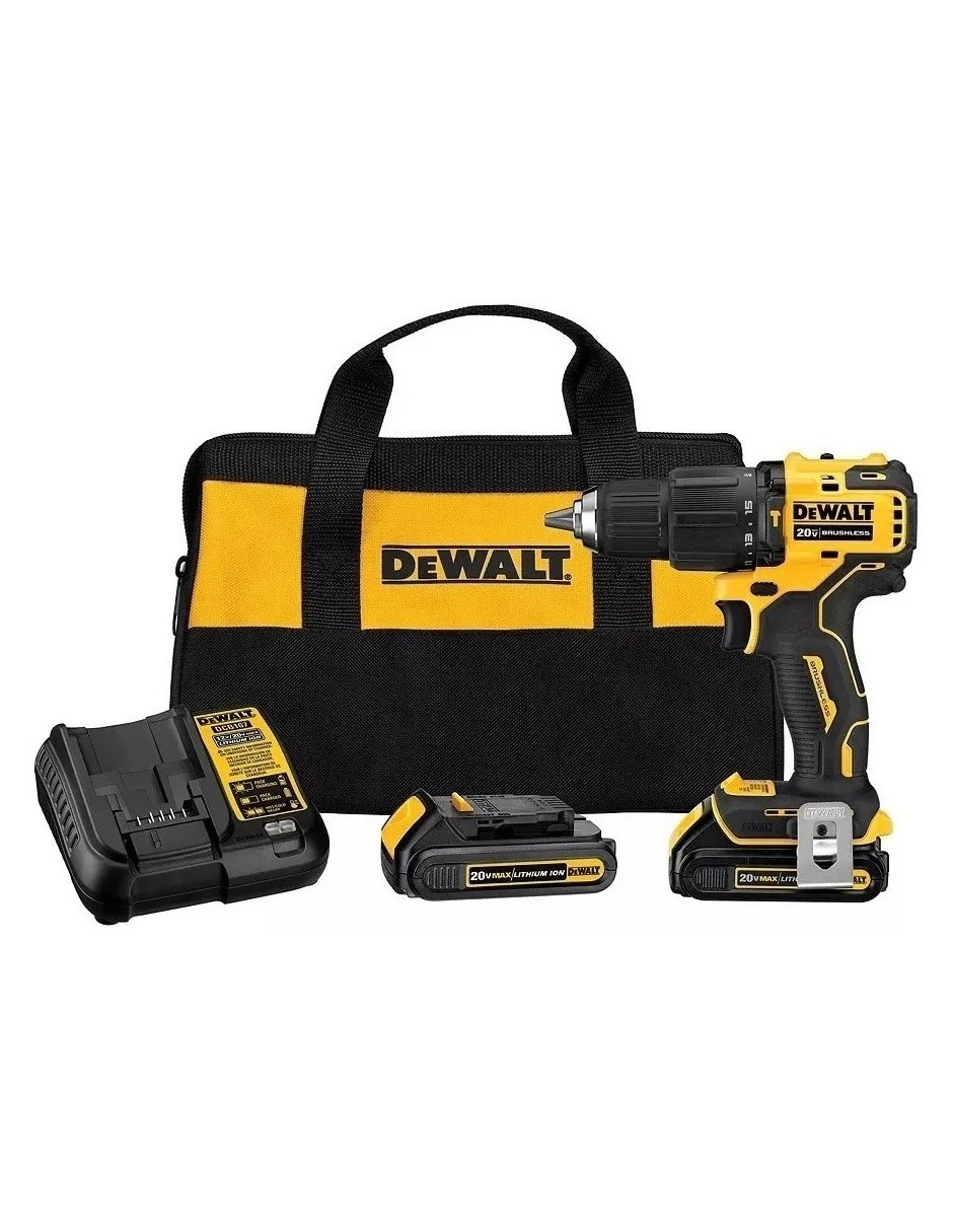 Taladro/Atornillador DeWalt DCD708C2 color Amarillo de 1.2 Pulg + Accesorios con Bolso