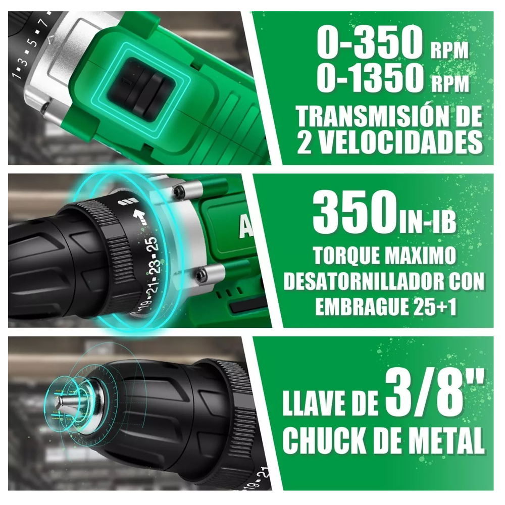 Foto 5 pulgar | Taladro Atornillador Anirona Aa2015-30 color Verde 20v