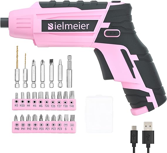 Bielmeier Kit De Destornillador Eléctrico Rosa 5n.m, Batería De Iones De Litio De 4 V, Juego De Mini Taladro