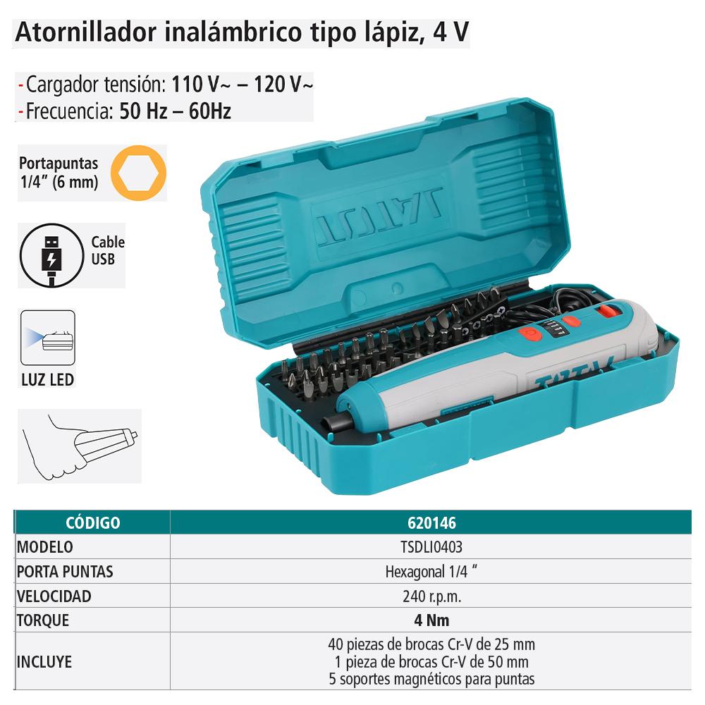 Foto 5 pulgar | Destornillador Eléctrico Inalámbrico Total 4 V Dos Posiciones