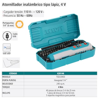 Foto 4 | Destornillador Eléctrico Inalámbrico Total 4 V Dos Posiciones