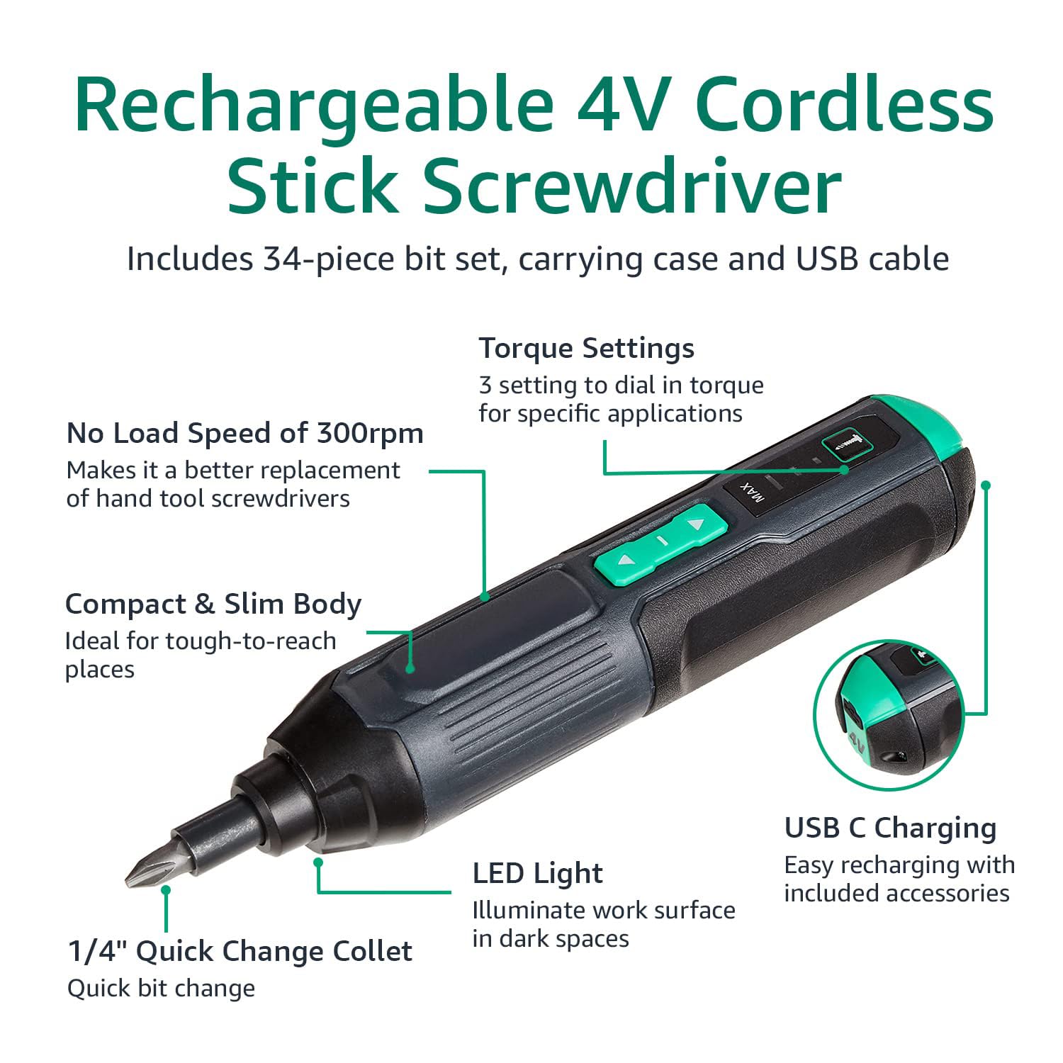 Foto 5 pulgar | Destornillador Eléctrico Inalámbrico Amazon Basics de Skil de 4 V con 34 Puntas - Venta Internacional