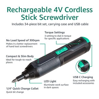 Foto 4 | Destornillador Eléctrico Inalámbrico Amazon Basics de Skil de 4 V con 34 Puntas - Venta Internacional