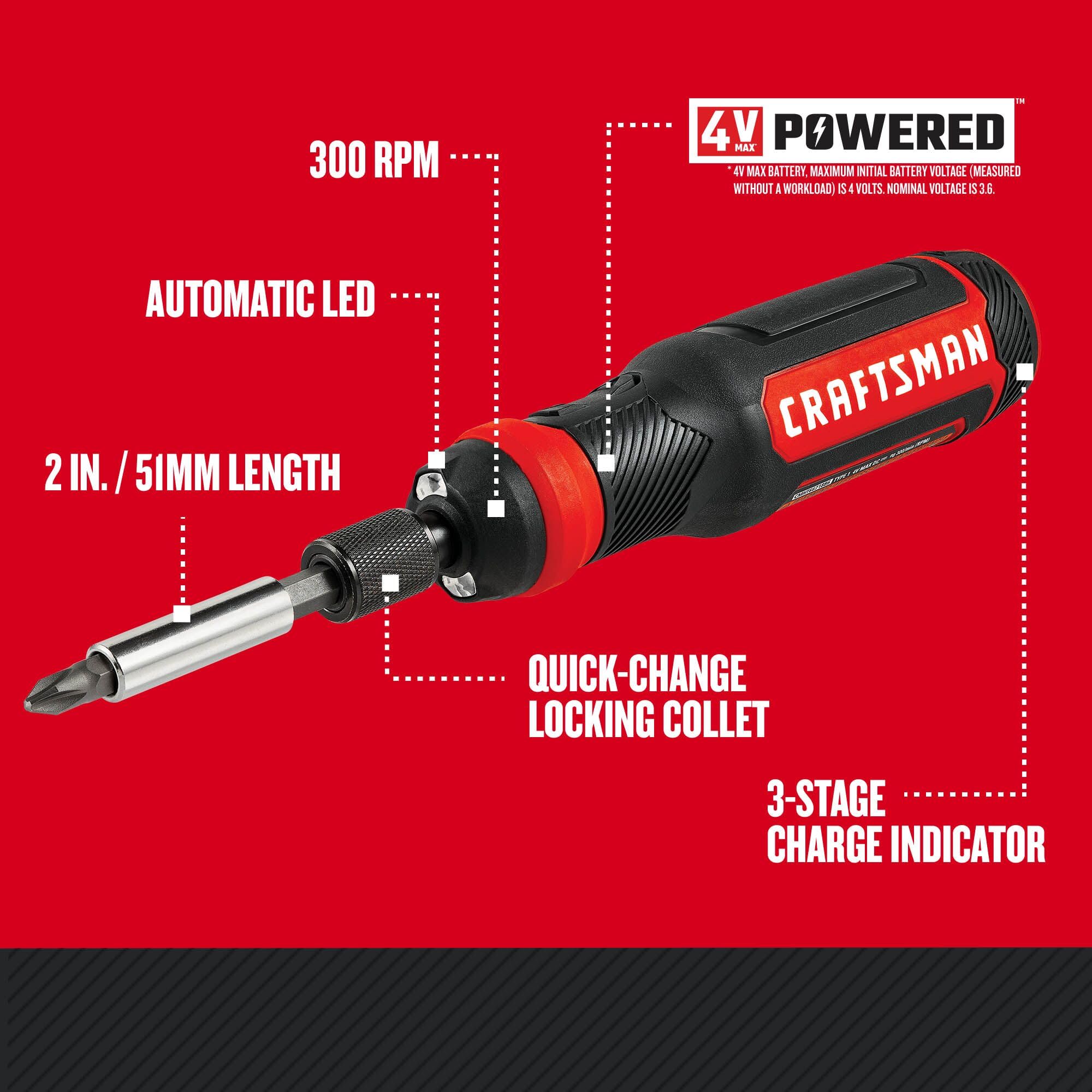 Foto 3 pulgar | Juego De Destornilladores Eléctricos Craftsman 4v 300 Rpm Con Cargador - Venta Internacional.
