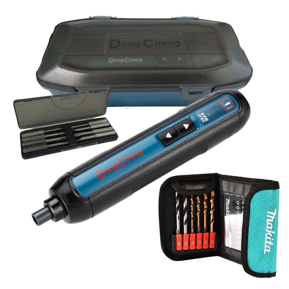 Atornillador Inalámbrico 4v DongCheng + Puntas Makita 17 Piezas + Accesorios