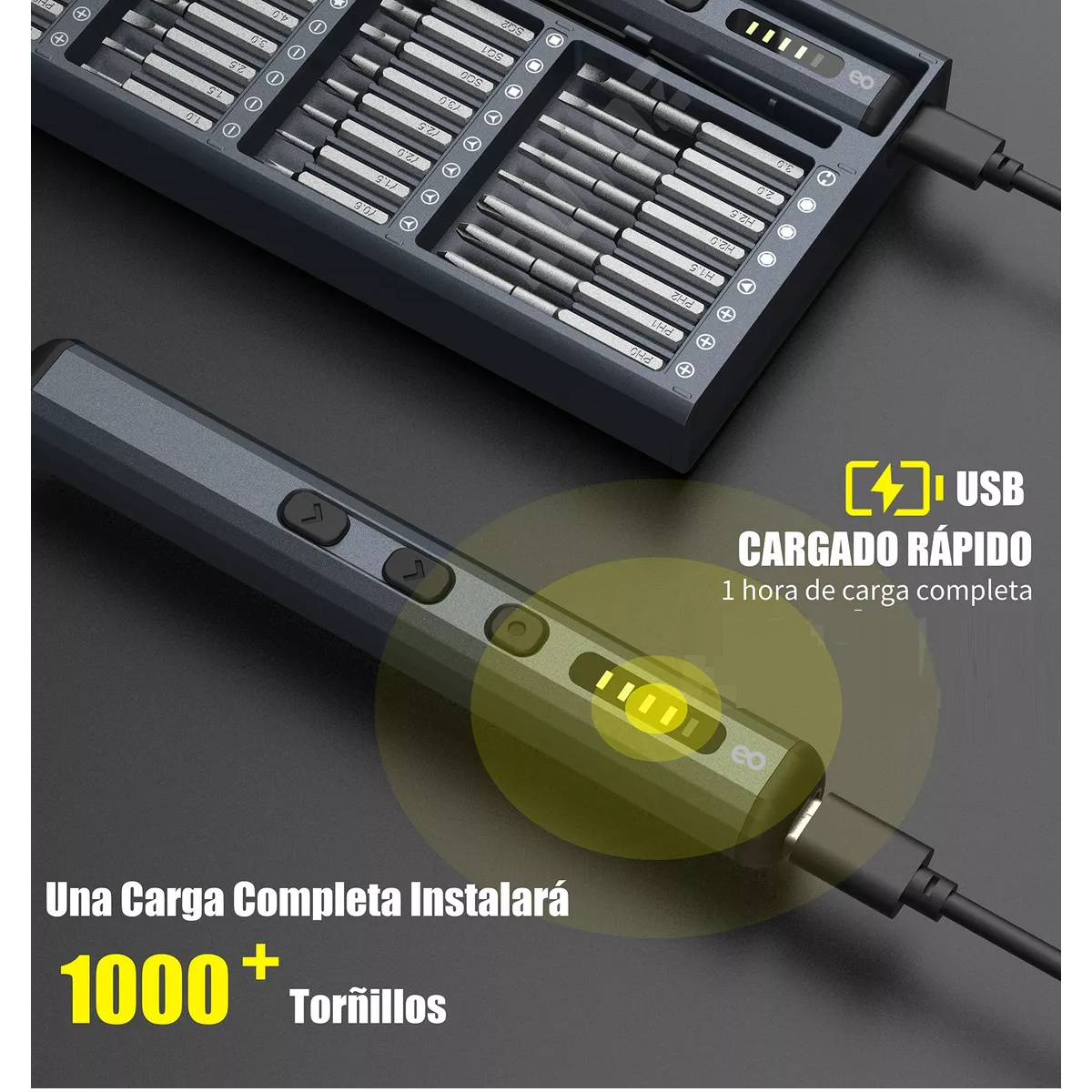 Foto 3 pulgar | Atornillador Eléctrico Kit De Desarmadores Inalámbrico Usb-c Eo Safe Imports Esi-17141-1 Negro