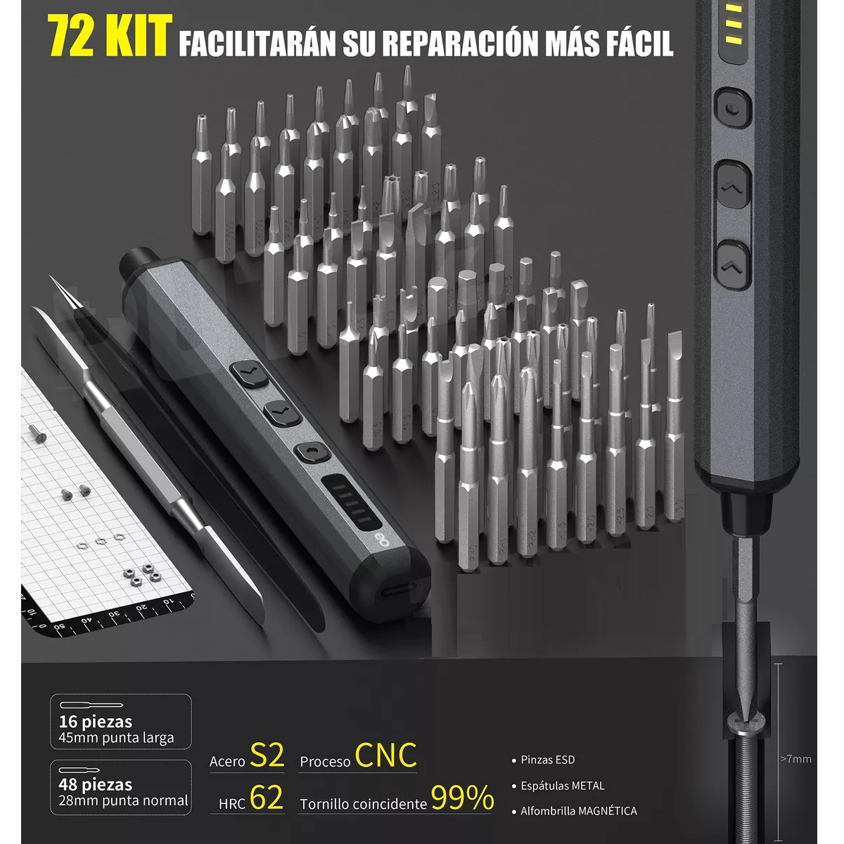 Foto 3 | Atornillador Eléctrico Kit De Desarmadores Inalámbrico Usb-c Eo Safe Imports Esi-17141-1 Negro