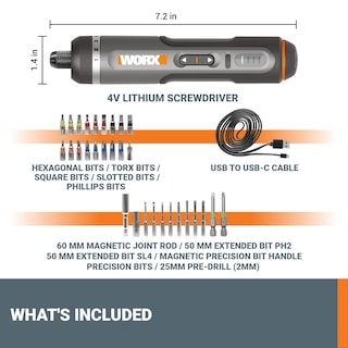 Foto 3 | Destornillador Worx Wx242l De Iones De Litio De 4 V Con Kit De 30 Piezas - Venta Internacional.