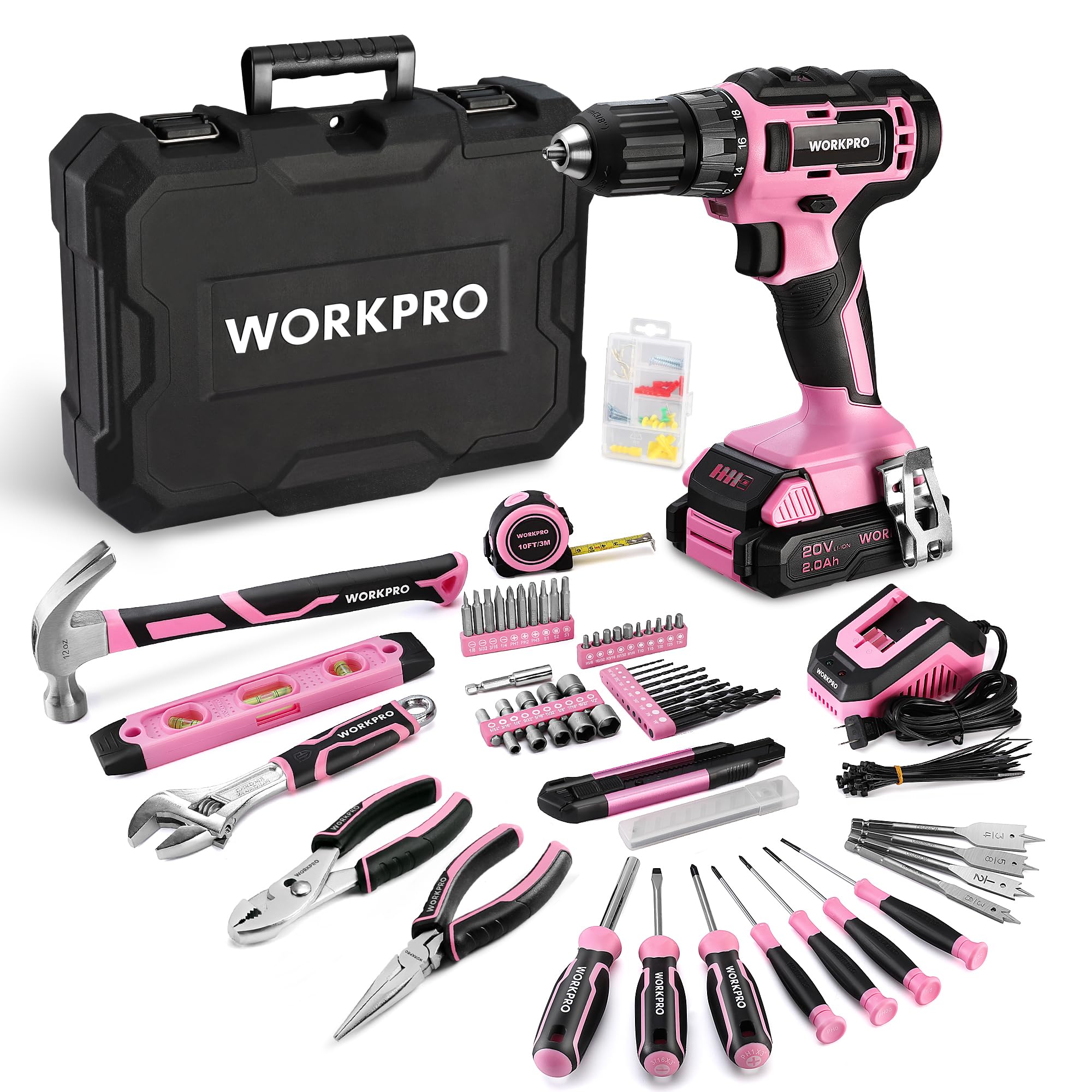 Foto 2 pulgar | Juego De Destornilladores Inalámbricos Y Herramientas Para El Hogar Workpro 20v, Color Rosa - Venta Internacional.
