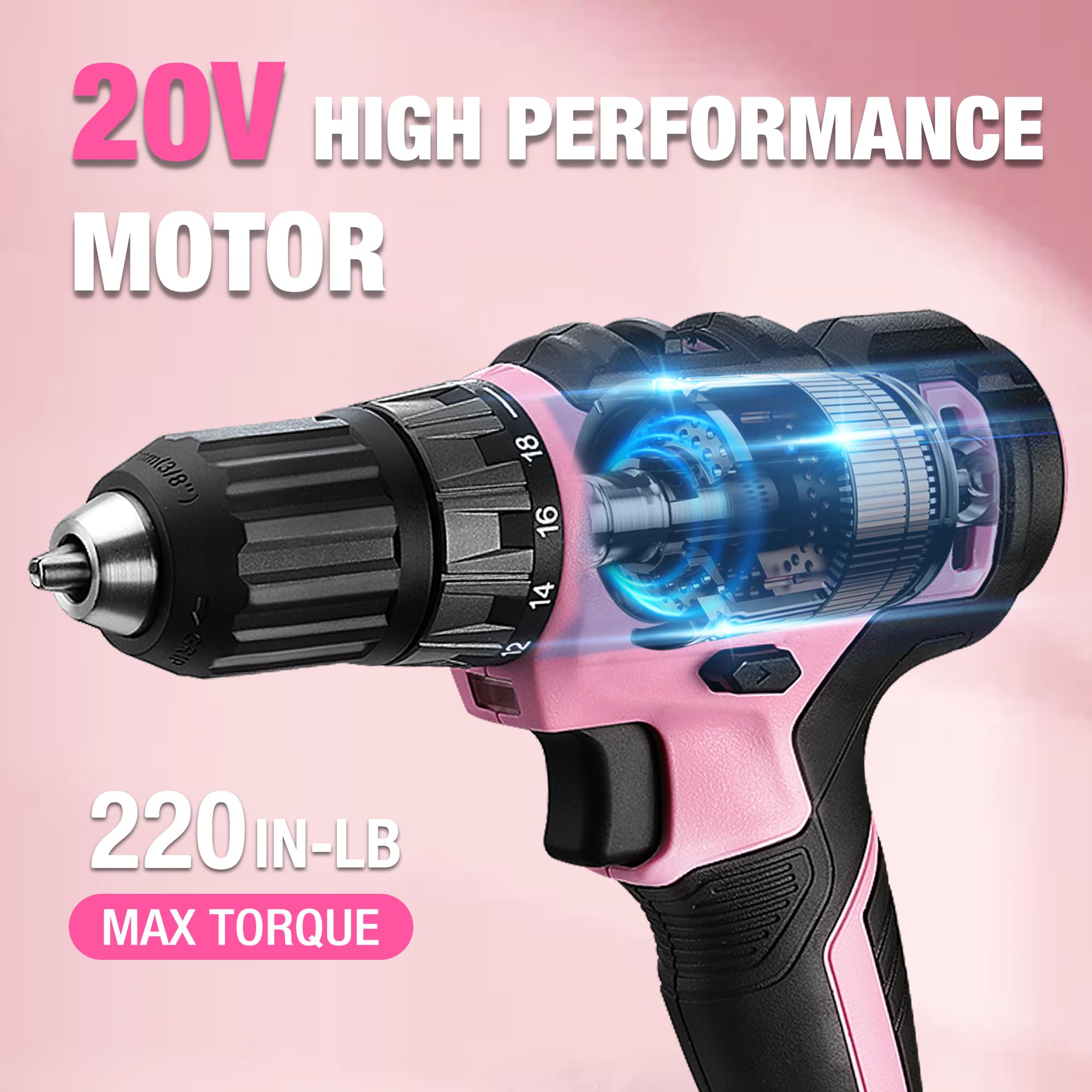 Foto 5 pulgar | Juego De Destornilladores Inalámbricos Y Herramientas Para El Hogar Workpro 20v, Color Rosa - Venta Internacional.