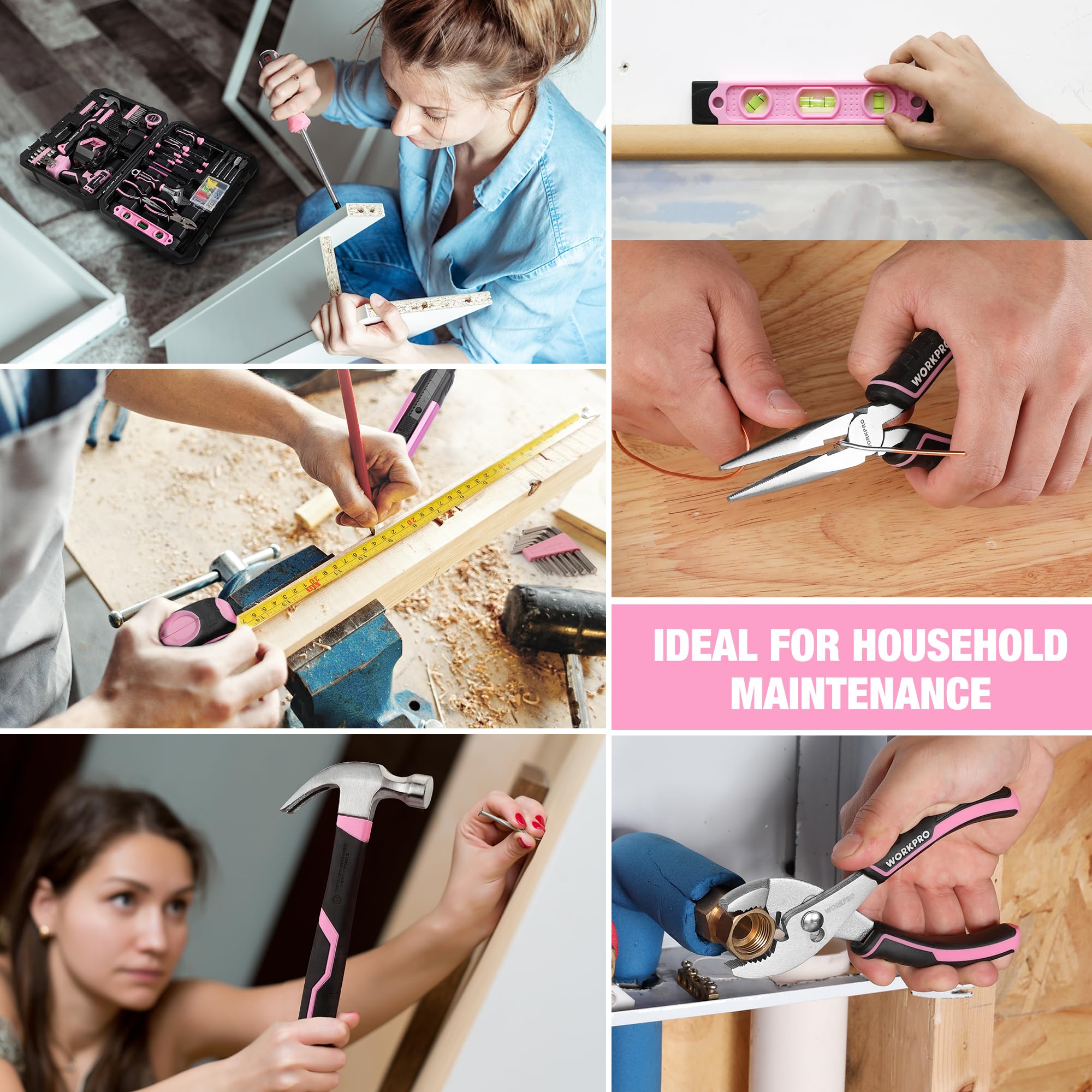 Foto 7 pulgar | Juego De Destornilladores Inalámbricos Y Herramientas Para El Hogar Workpro 20v, Color Rosa - Venta Internacional.
