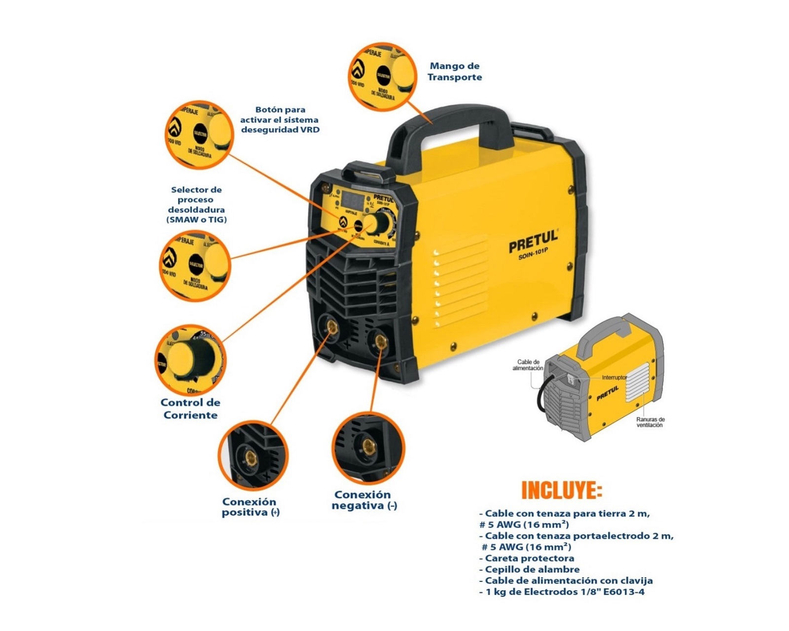 Foto 4 pulgar | Soldadora Inversora Compacta de 127 v Pretul Soin-101p color Amarillo