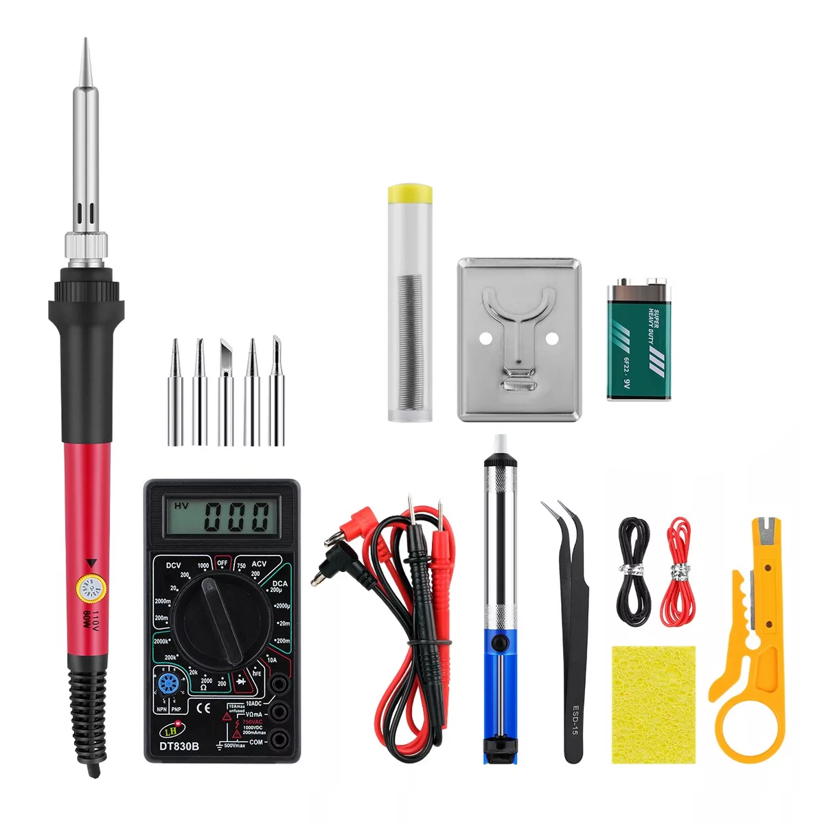 Kit De Soldador Electrónica Con Multímetro Digital 110v 60w 15pzs Eo Safe Imports Esi-6959 Multicolor