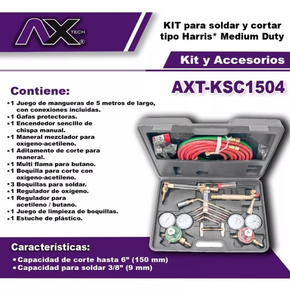 Foto 3 pulgar | Kit Herramienta de Oxicorte Axtech Ksc1504 Gris con Maletín de Plástico