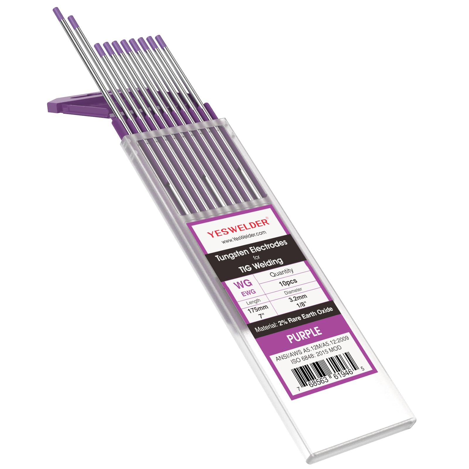 Foto 2 pulgar | Electrodo De Tungsteno Para Soldadura Tig Yeswelder 1/8x7, 10 Unidades E3, Color Morado - Venta Internacional.