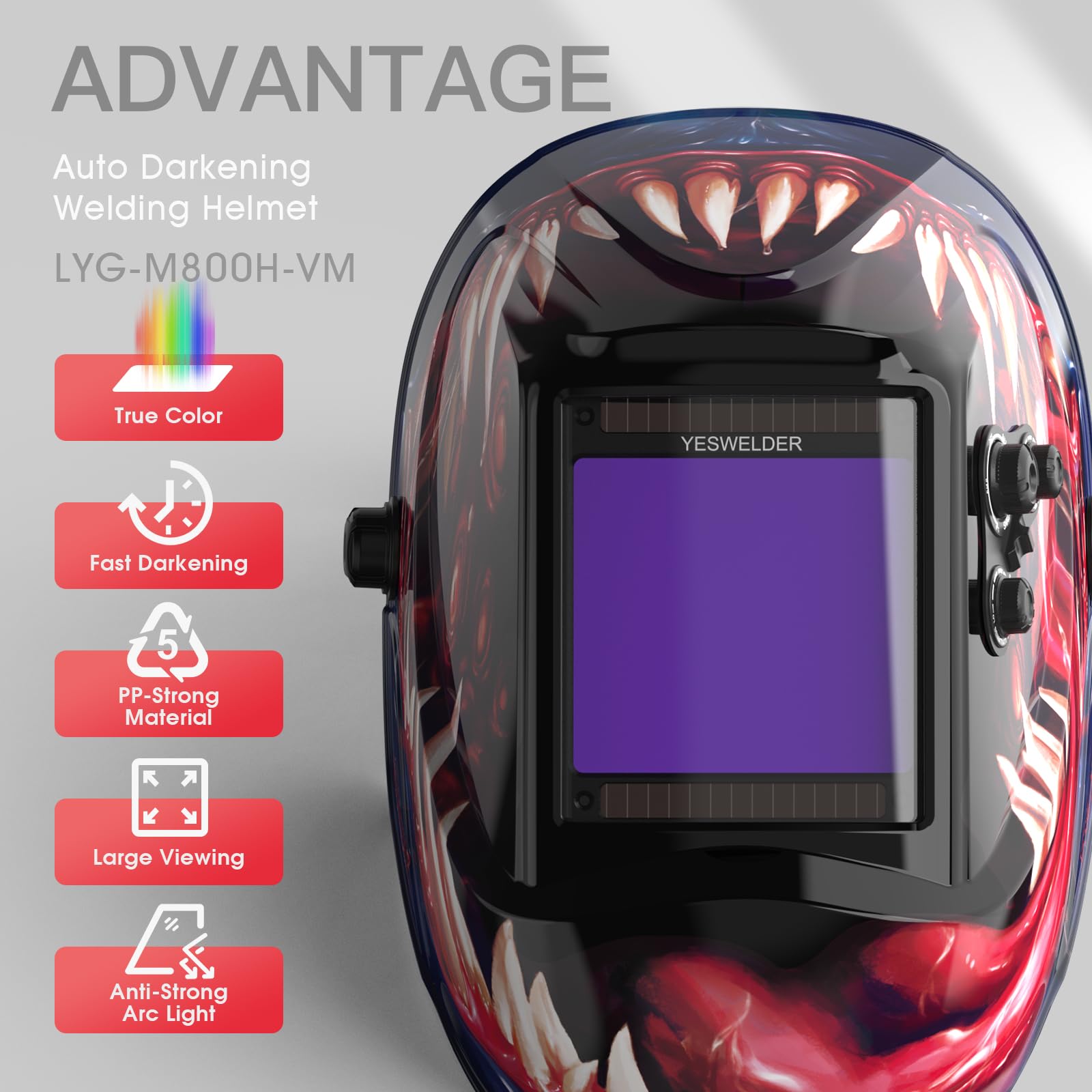 Foto 3 pulgar | Casco De Soldadura Yeswelder Lyg-m800h-vm Con Energía Solar Con Oscurecimiento Automático - Venta Internacional.