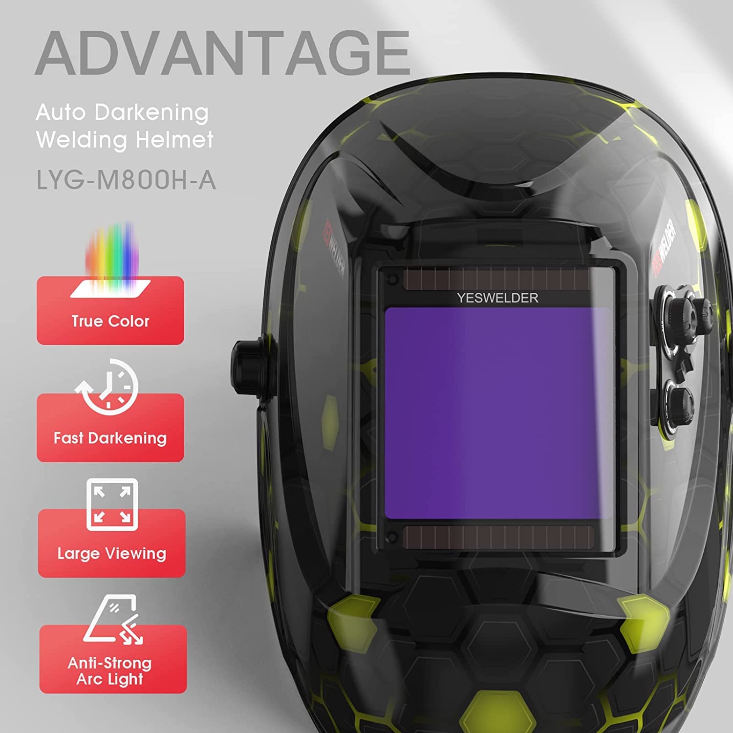 Foto 3 pulgar | Casco De Soldadura Yeswelder Lyg-m800h-a Con Oscurecimiento Automático De Energía Solar - Venta Internacional.