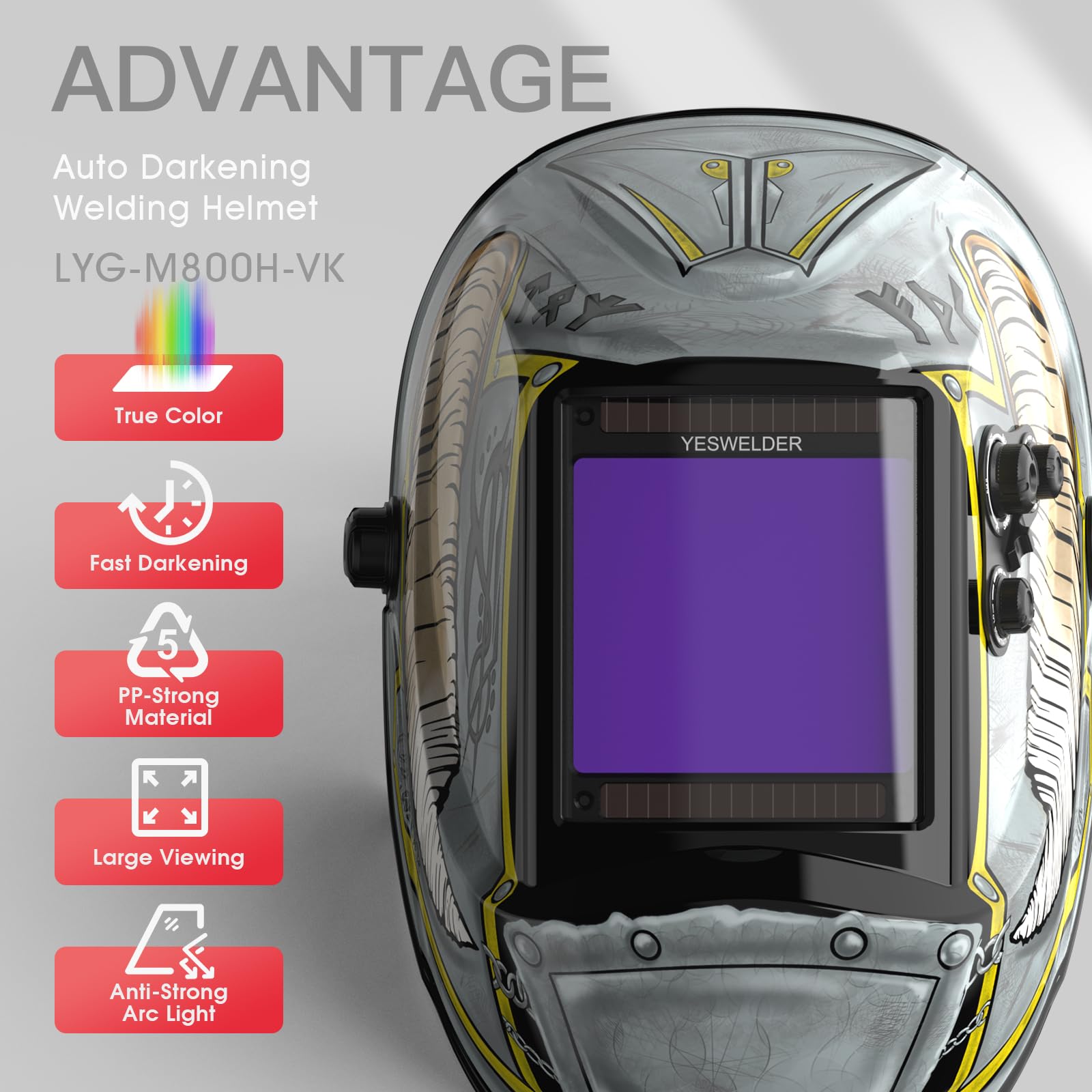 Foto 3 pulgar | Casco De Soldadura Yeswelder Lyg-m800h-vk Con Energía Solar, Oscurecimiento Automático - Venta Internacional.