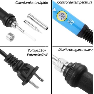 Foto 4 | Kit Del Soldador, 60w Temperatura Ajustable, Puntas, Soporte, Mango Lab.g Azul