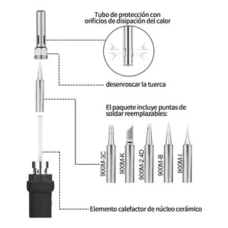 Foto 5 | Kit Del Soldador, 60w Temperatura Ajustable, Puntas, Soporte, Mango Lab.g Azul