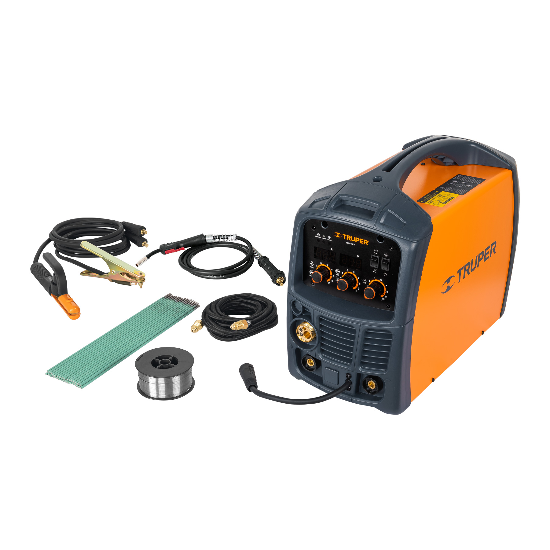 Soldadora Truper SOMI-130X color Naranja para Microalambre y Electrodo 130 A