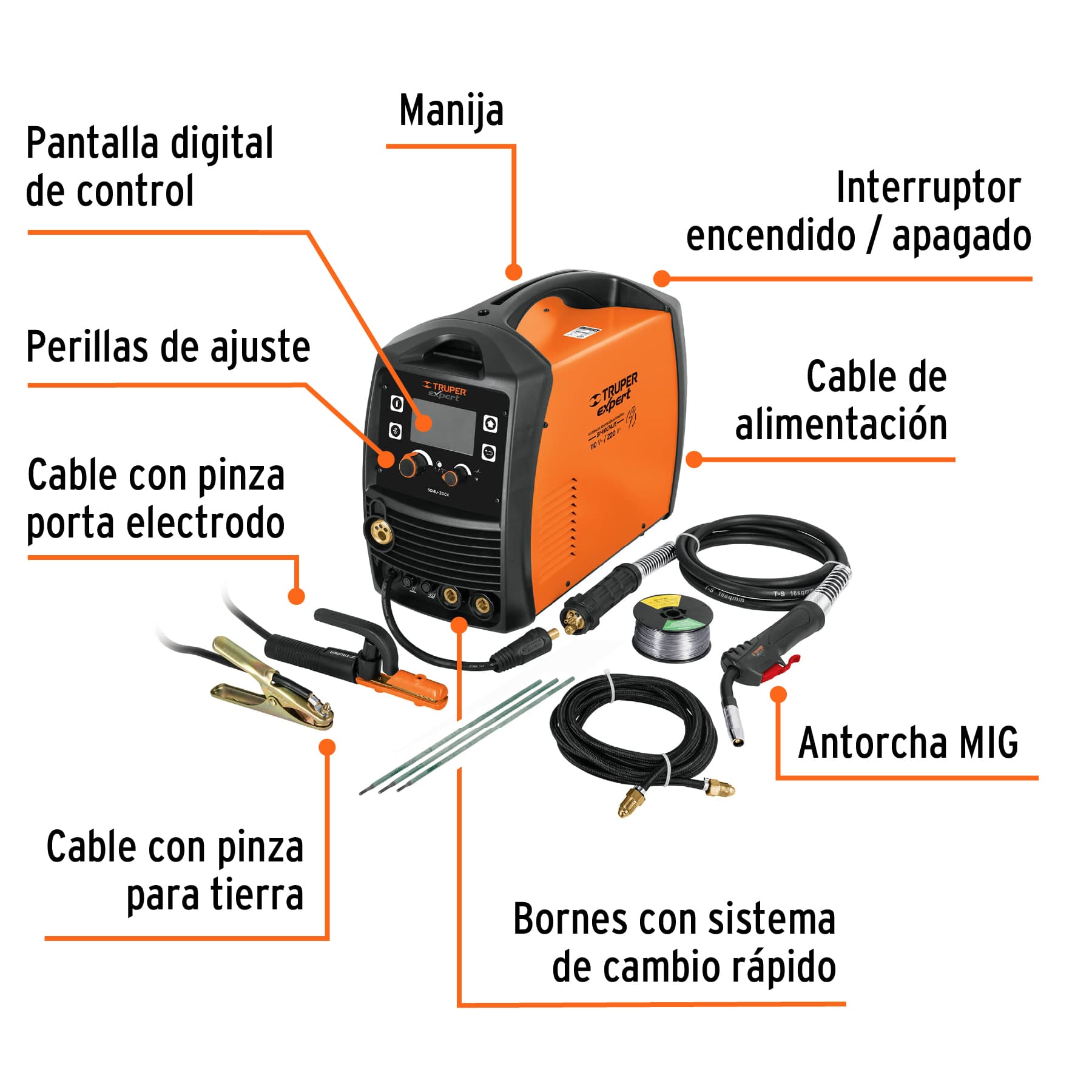 Foto 4 pulgar | Soldadora Multiproceso Truper Expert SOMU-200X color Naranja de 200 A