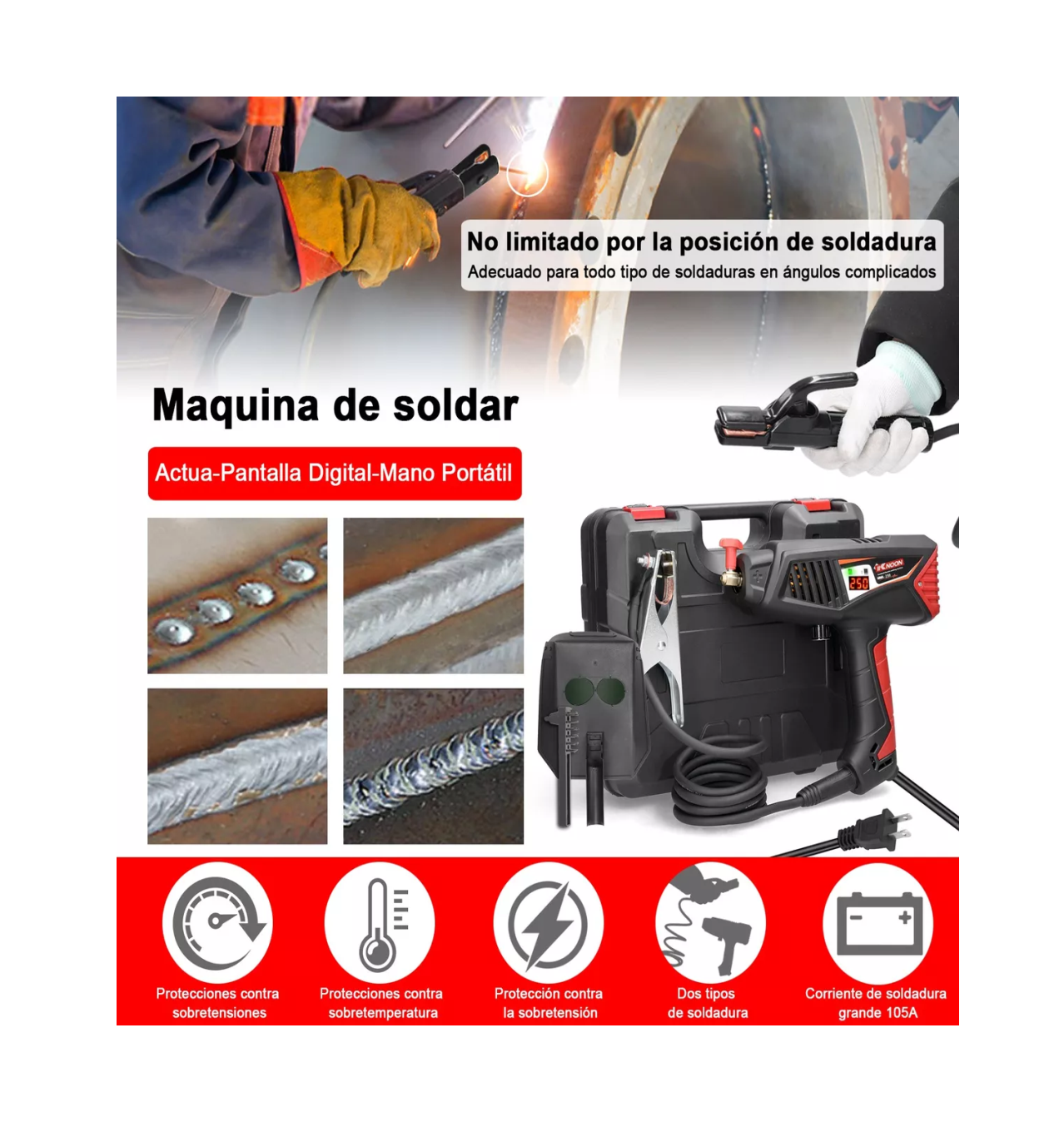 Foto 5 pulgar | Kit Máquina De Soldadura De Mano Con Máscara Jig Estuche Negro/rojo