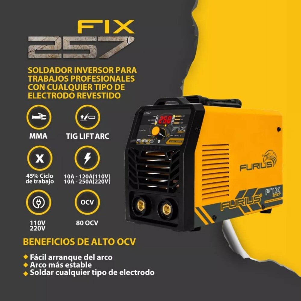 Foto 3 pulgar | Soldadora Inverter Furius Fix 257 Naranja Y Negra 50hz/60hz 110v/220v