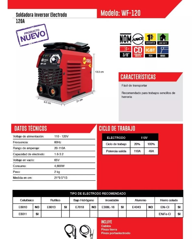 Foto 4 pulgar | Soldadora Inversora Weld Force Wf-120 Color Rojo  Electrodo 120a  110v