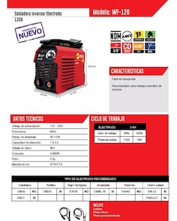 Foto 3 | Soldadora Inversora Weld Force Wf-120 Color Rojo Electrodo 120a 110v