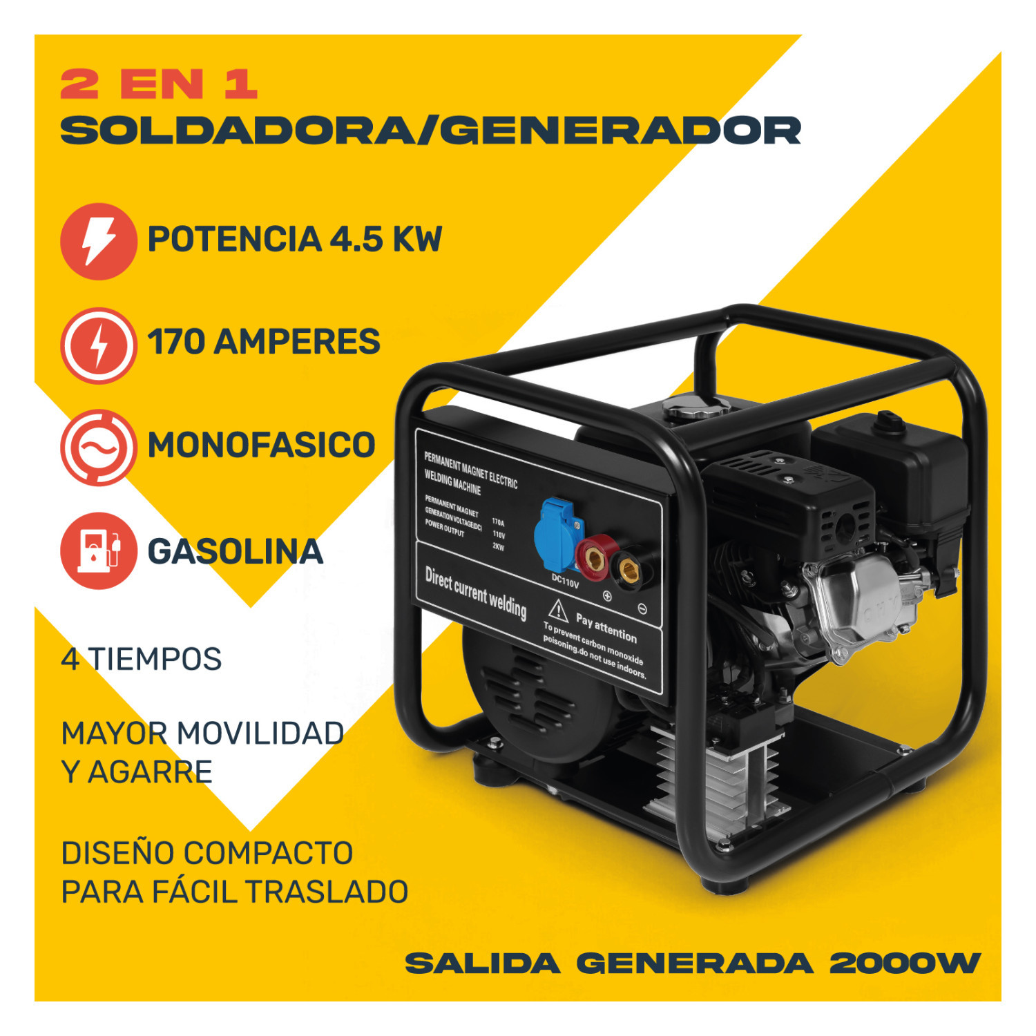 Foto 4 pulgar | Motosoldadora Generador Gasolina 170 Amp 2000w Monofasico Gutstark Home